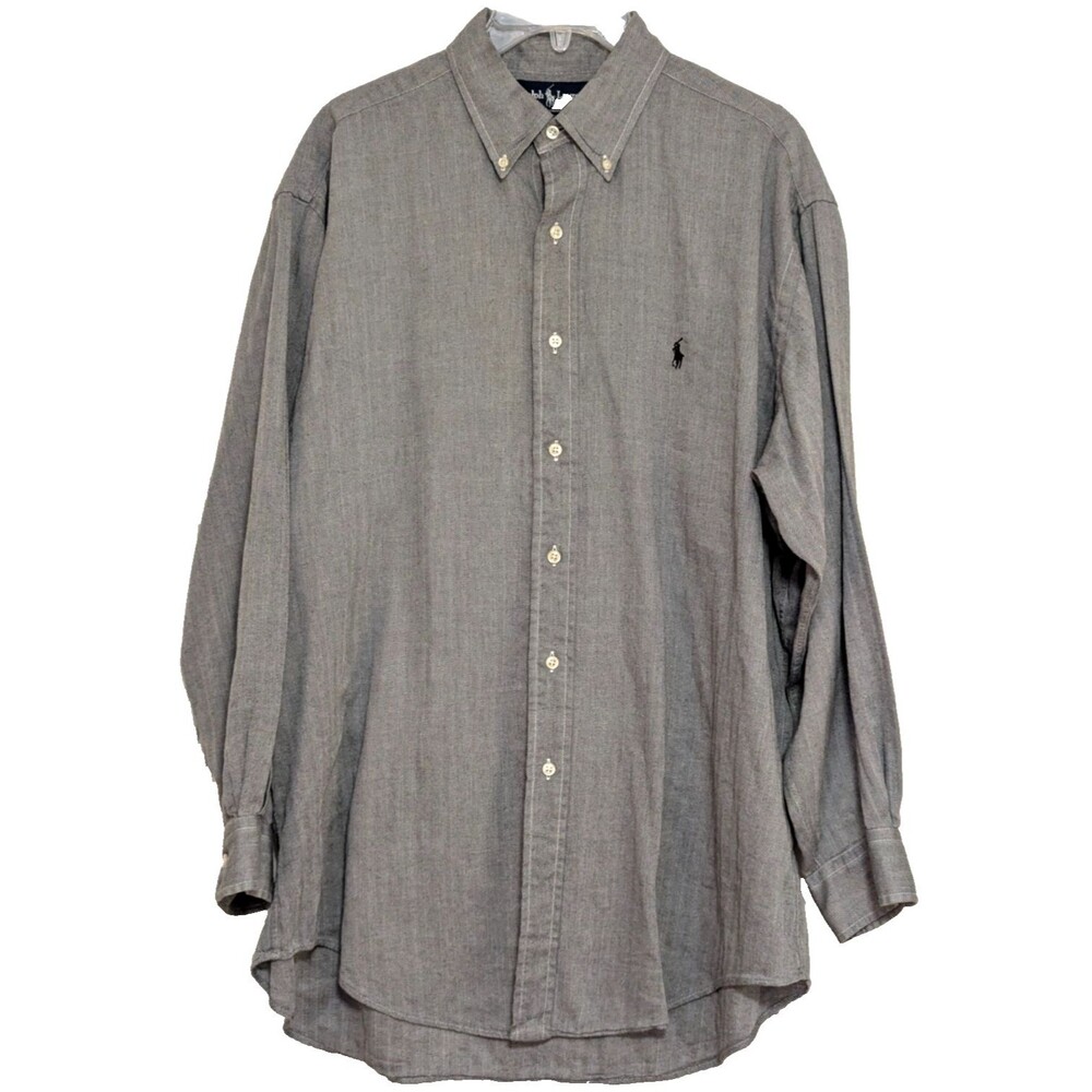Vintage Ralph Lauren Yarmouth Herringbone Shirt Men's 16.5 32/33 Gray Minson VTG